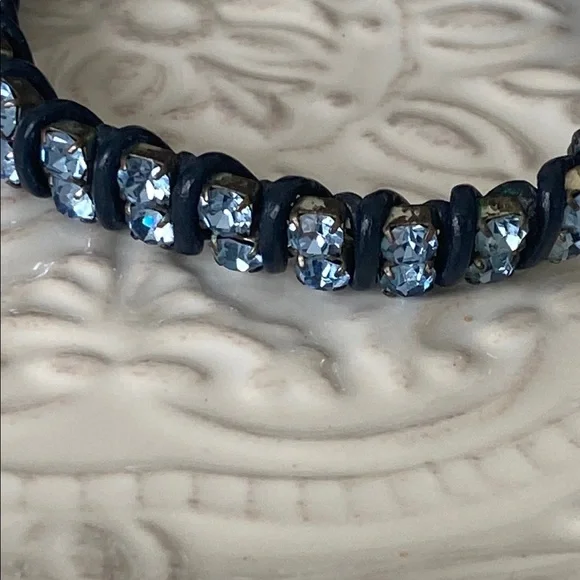 Fossil Sky Blue Crystal Rhinestone Leather Wrapped Bracelet Bohemian Sparkle - Picture 10 of 16